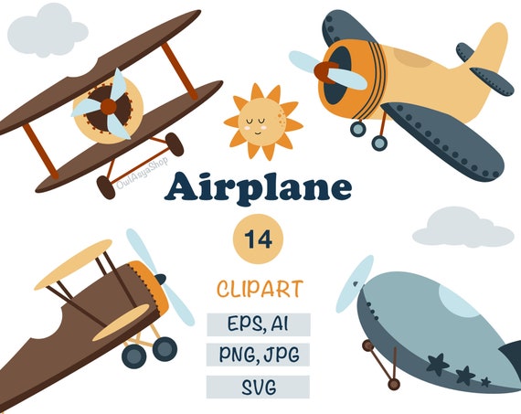 Download Airplane Svg Clipart Set Plane Svg Files Baby Boy Plane Vector Etsy