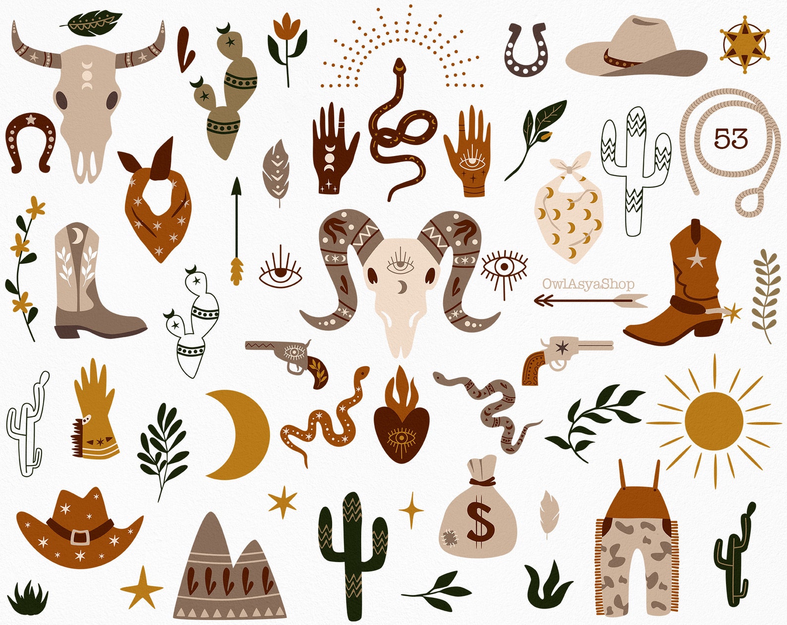 Wild West Clipart Boho Western Svg Boho Digital Paper Etsy