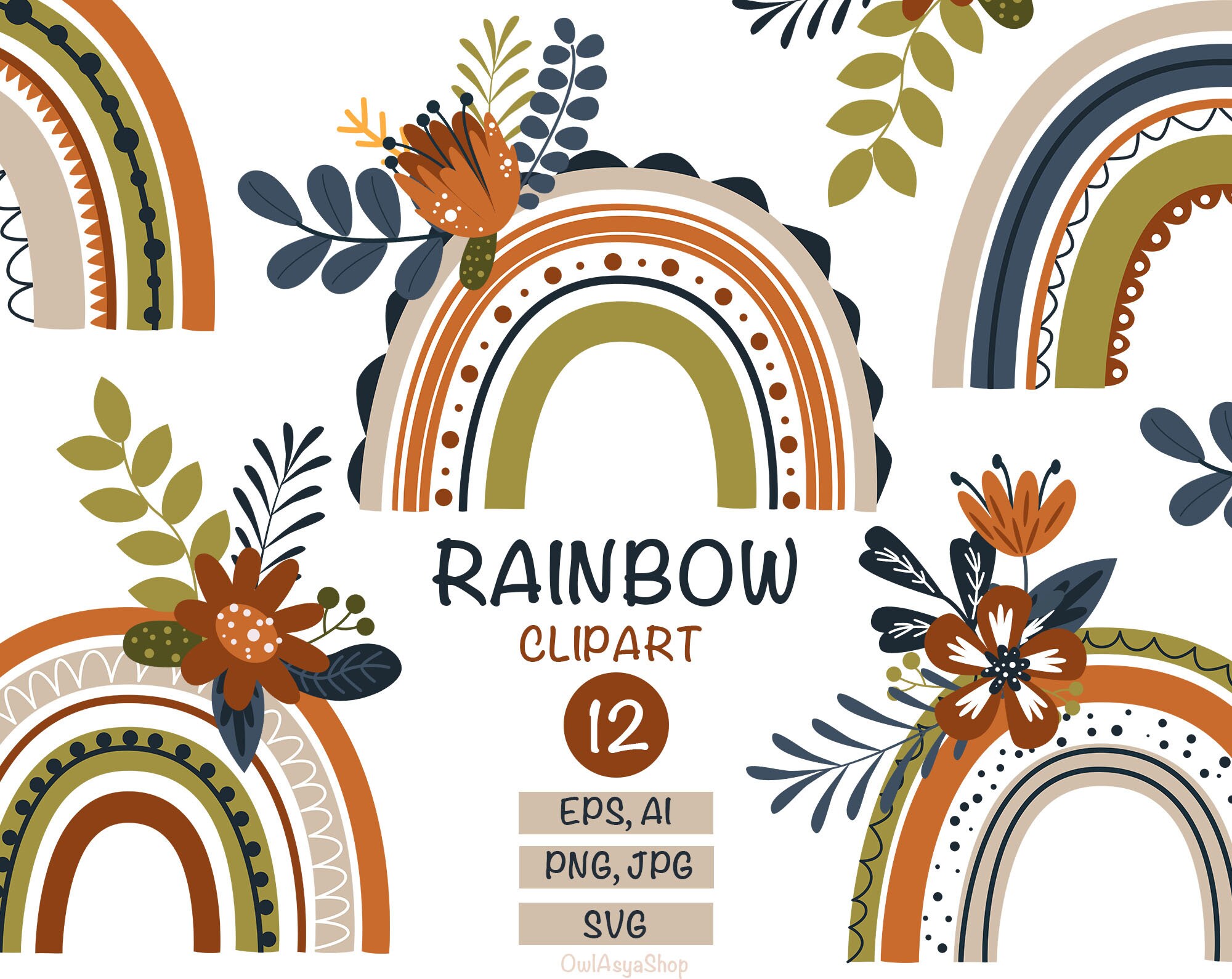 Download Rainbow Clipart Rainbow Svg Rainbow Baby Shower Flower Clipart Etsy