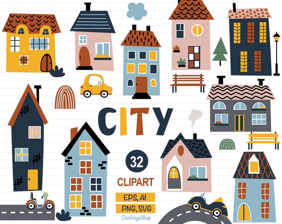 Download City Houses Svg Houses Clipart Car Svg Files Home Clipart Png Etsy