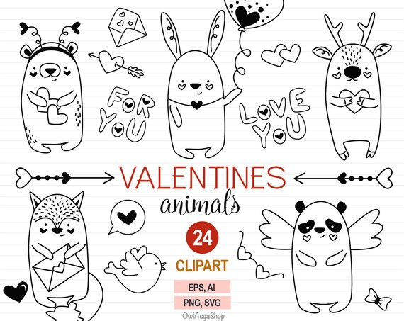 Download Valentine Svg Clipart Doodle Animals Svg Forest Animals Etsy