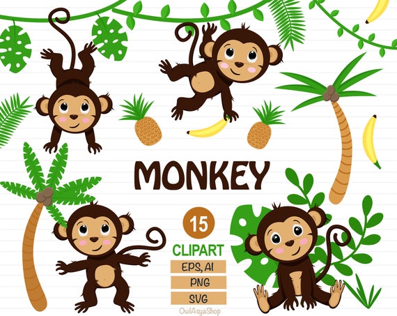 Download Monkey Clipart Cute Monkey Svg Jungle Animals Png Vector Etsy