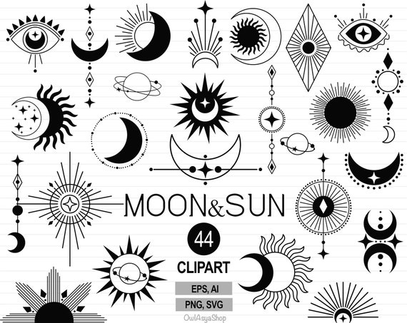 Moon Clipart Moon And Sun Svg Bohemian Moon Svg Sun Clipart Etsy