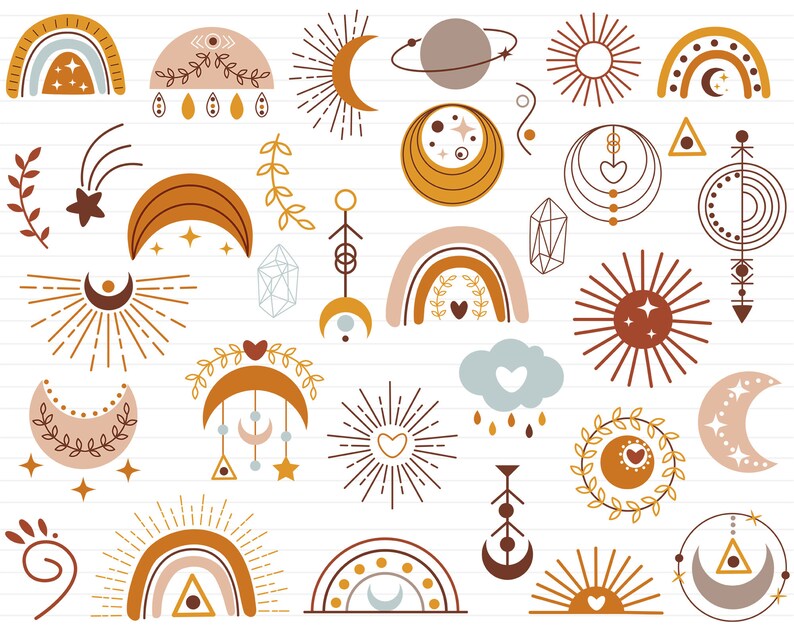 Download Boho rainbow svg Boho clipart set Moon svg Bohemian ...