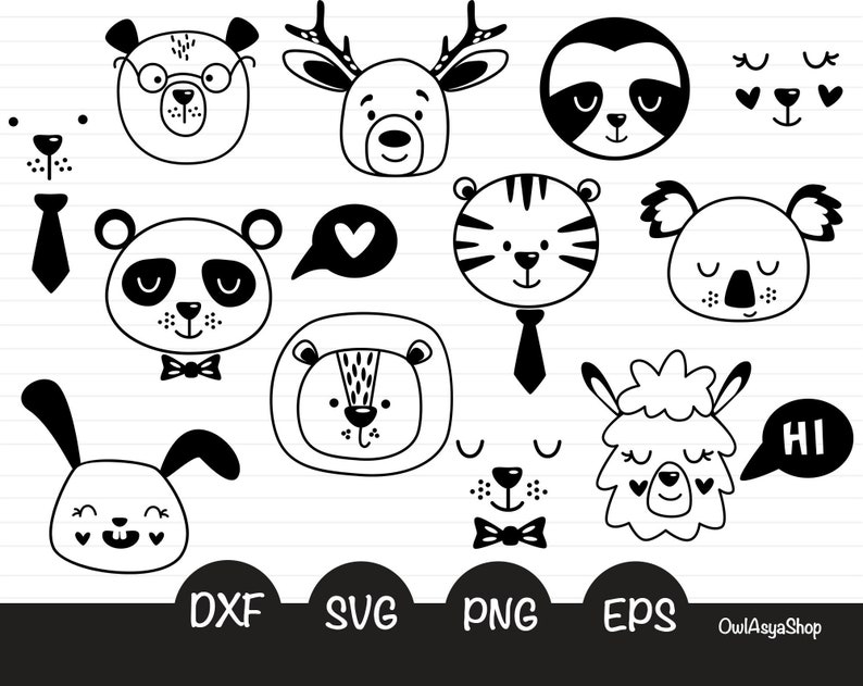 Clip Art Animal Faces Svg File For Cricut Animal Head Clipart Nursery Decor Scandinavian Art Baby Shower Clipart Bear Clipart Deer Svg Commercial Use Art Collectibles