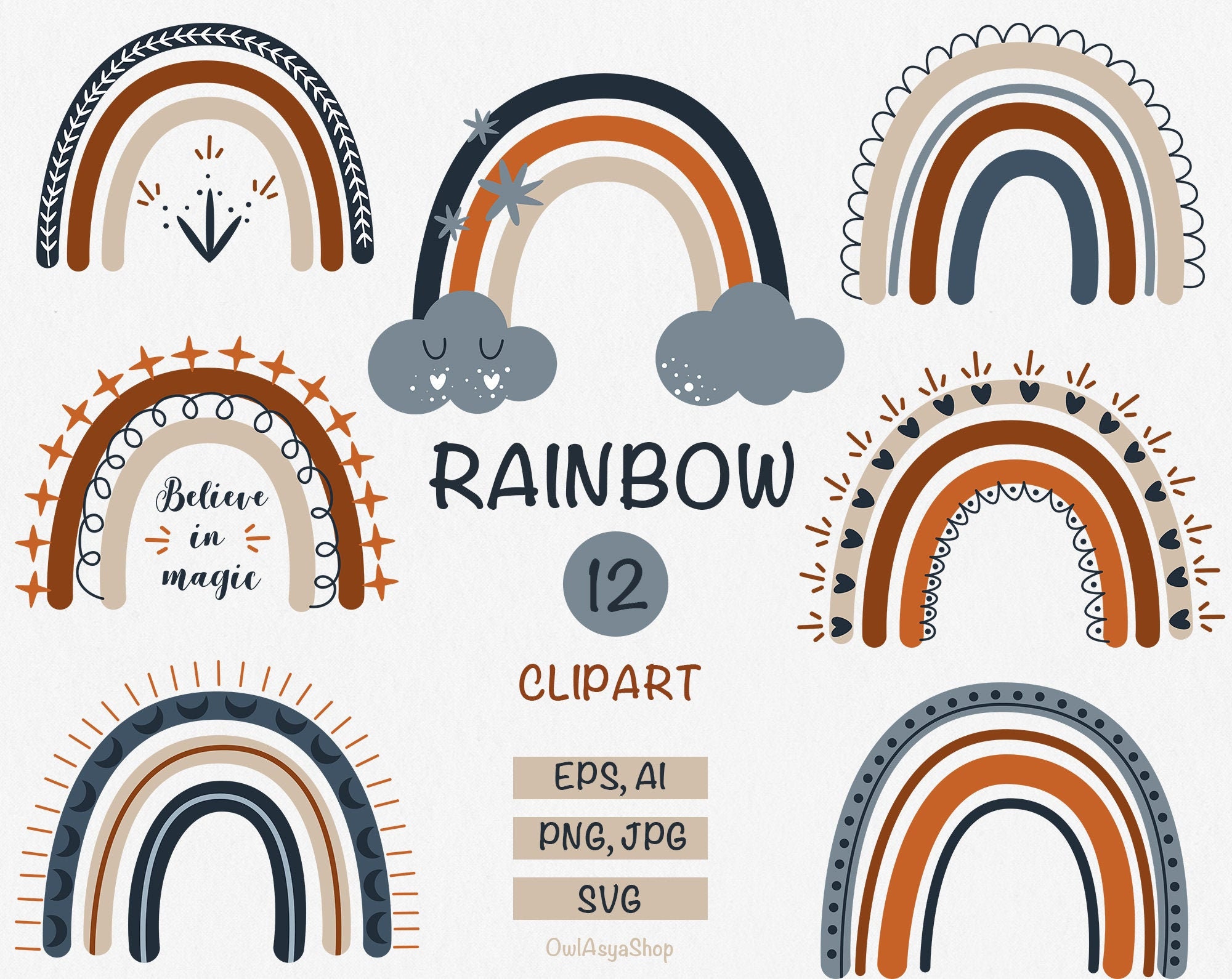 Download Rainbow Clipart Rainbow Svg Scandinavian Clipart Modern Etsy