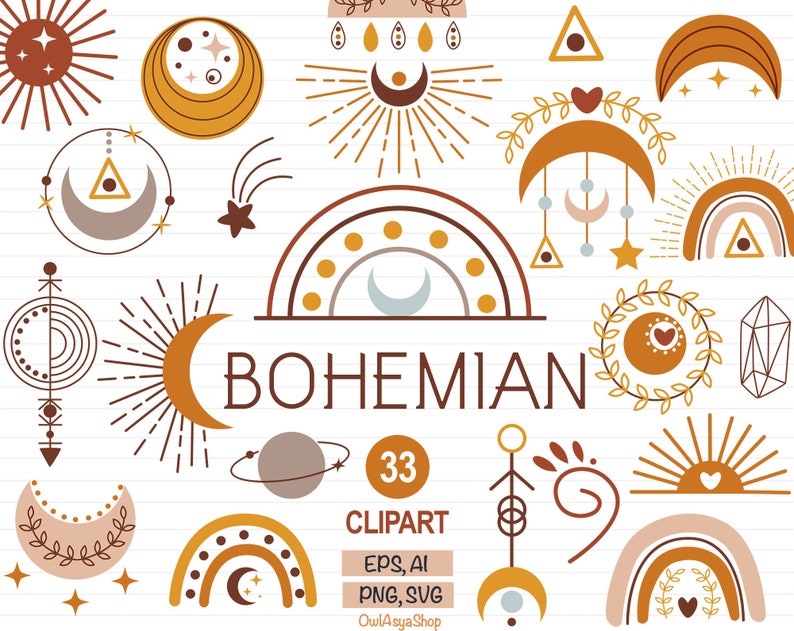 Download Boho rainbow svg Boho clipart set Moon svg Bohemian ...