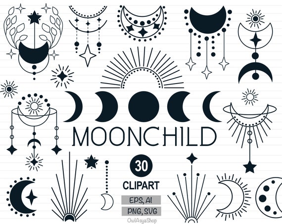 Moon Clipart Bohemian Moon Svg Boho Clipart Moon Phase Png Etsy