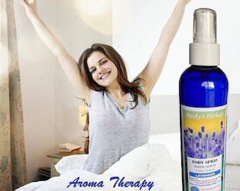 Lavender Body Spray: 8 oz. Natural water base perfume, cologne. Therapeutic green floral scent. Room & car freshener. Good night linen spray