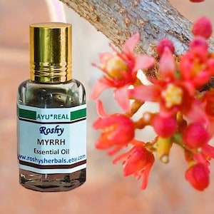 Myrrh Essential Oil: 10 ml. Natural therapeutic deep, earthy aroma. For aroma diffuser, roll-on skin, add to cream & soap. Anointing.
