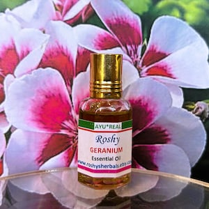 Aceite esencial de geranio: 10 ml. Aroma natural, terapéutico, fresco, verde y floral dulce. Ideal para difusores, roll-on, cremas y jabones.