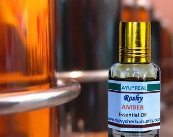 Amber Essential Oil: 10 ml. Natural therapeutic warm powdery vanilla musky aroma. For diffuser, roll-on skin, add to cream. Anointing vegan.