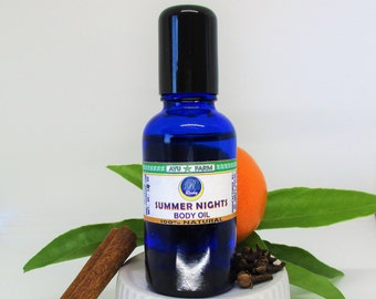 Summer Nights Körperöl: Roll-on, 1 oz. Natürliche therapeutische Hautfeuchtigkeitscreme Köln. Kokosnussöl Basis. Erfrischendes holzig-würziges Zitrusaroma.