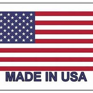 May include: A red, white, and blue American flag with 50 white stars on a blue field. The flag is displayed on a white background with the text "MADE IN USA" in blue letters.