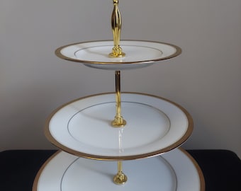 Noritake Charlotta Gold 3-Tiered Serving Tray