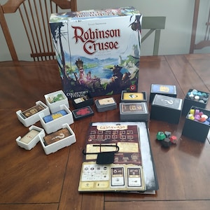 Robinson Crusoe Organizational Bins || Cards, Tokens, and Markers Organized by Expansion