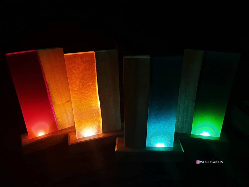 Four Free shipping on posting reviews multicolored side table lamps with New popularity and handmade wood epoxy