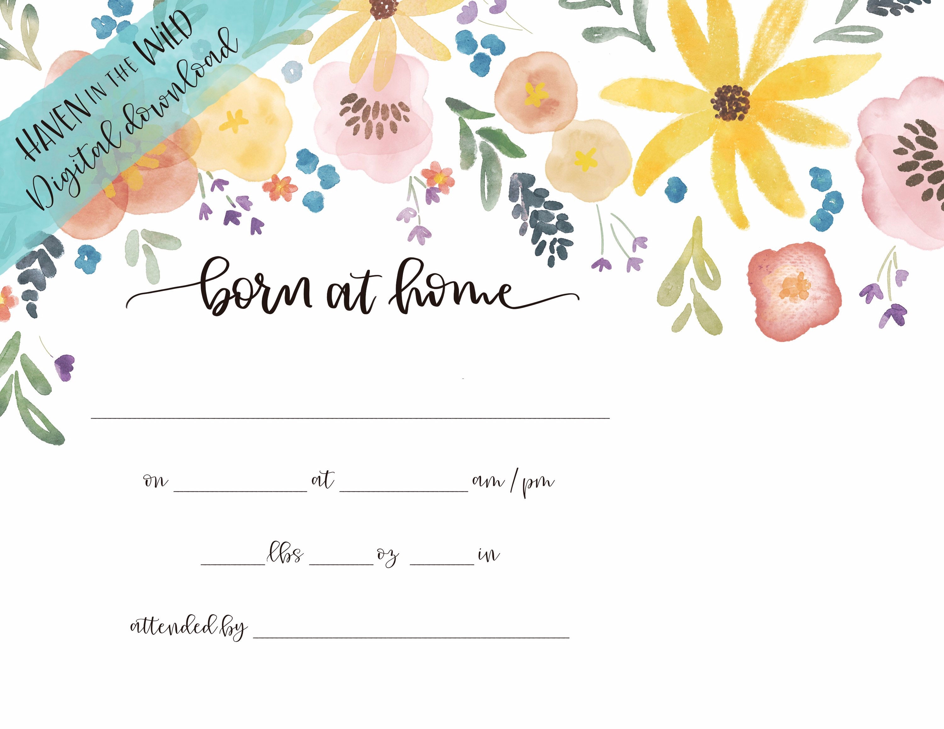 Commemorative Birth Certificate Born at Home Watercolor Etsy Commemorative Birth Certificate Born at Home Watercolor Etsy
