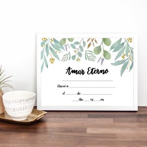Certificado de Vida | Presente de perda infantil Amor Eterno | Certificado de Vida Espanhol DOWNLOAD INSTANTÂNEO