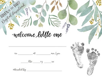 Newborn Footprint Certificate | Birth Announcement Sign | Keepsake Birth Certificate | Floral Birth Stats Nursery Art INSTANT DOWNLOAD