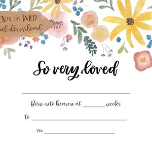 Lembrança de aborto | Flores silvestres em aquarela | Certificado de Vida para Bebês Nascidos de 4 a 16 Semanas | Livro de memórias do bebê anjo | DOWNLOAD INSTANTÂNEO