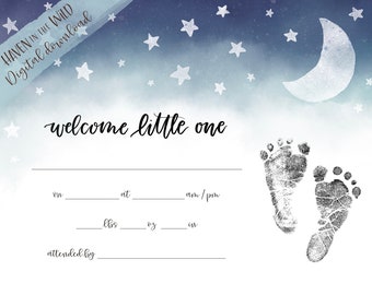 Watercolor Night Sky Printable Nursery Wall Art for Birth Statistics + Footprints | Keepsake Birth Certificate INSTANT DOWNLOAD