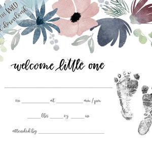 Geburtsurkunde aus dem Krankenhaus | Neugeborenen Fußabdruck Andenken | Geburts-Statistiken-Druck | Floral Baby Kinderzimmer Wandkunst | Rose Pink INSTANT DOWNLOAD