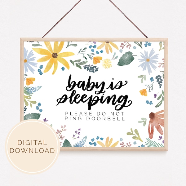 BABY Sleeping Print | Si prega di non bussare al segno della porta | Non disturbare il segno | Naptime Nessun segno di sollecitazione | Download istantaneo per appendiabiti per porta d'ingresso