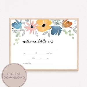 Geburtsurkunde aus dem Krankenhaus | Geburtsankündigung Zeichen | Baby Fußabdruck Kunst | Boho Blumen Kinderzimmer Wand Kunst Geburt Zahlen INSTANT DOWNLOAD