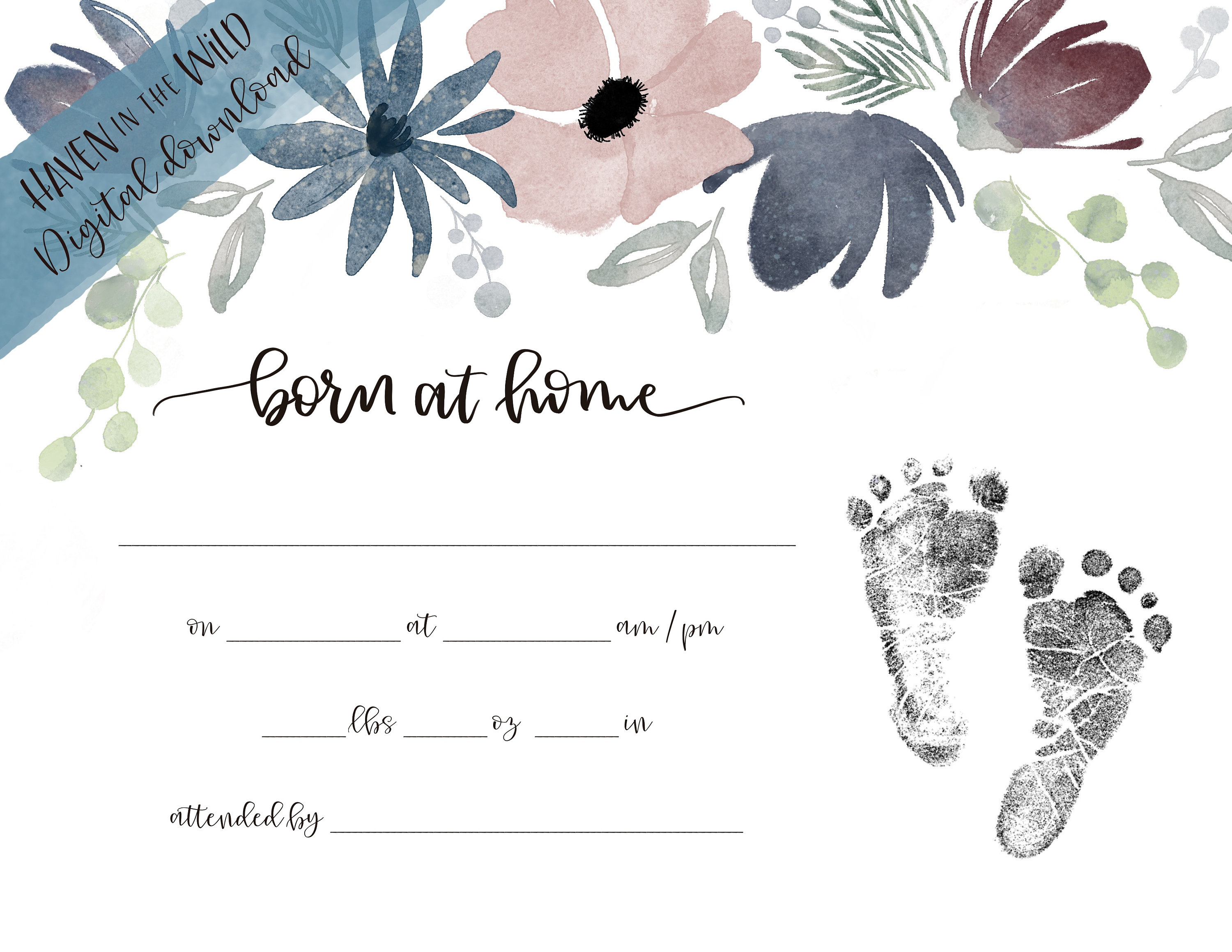 Born at Home Commemorative Birth Certificate Baby Footprint - Etsy