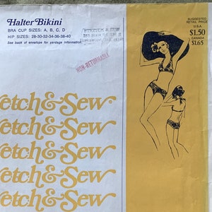 Vintage 1970&#39;s Stretch & Sew Pattern 1390, Halter Bikini, UNCUT, Cup Sizes A-D, Hip Sizes 28-40