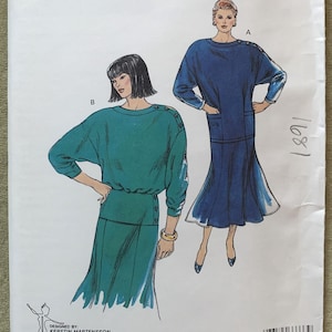 Vintage 1980&#39;s Kwik Sew Pattern 1681, Misses&#39; Two-Piece Dress, UNCUT/FF, Size XS-S-M-L
