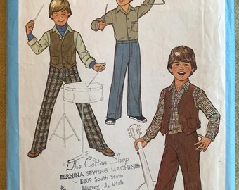Patrón Simplicity 8705 de la década de 1970, corte de pantalón, falda y chaleco para niños, tallas 4 y 6