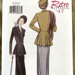 Vintage 1990&#39;s Butterick Retro &#39;47 Pattern 6256,  Misses&#39;/Misses&#39; Petite Jacket and Skirt, UNCUT, Size 18-20-22