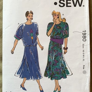 Vintage 1990&#39;s Kwik Sew Pattern 1980, Misses&#39; Two-Piece Dress, UNCUT, Size XS-S-M-L-XL