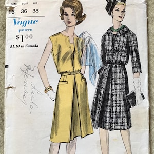 Vintage 1960&#39;s Vogue Pattern 5563, Misses&#39; One Piece Dress, UNCUT/FF, Size 16, Bust 36, Hip 38
