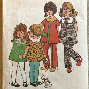 Vintage 1970-tals Simplicity-mönster 9583, klänning och byxor för småbarn, snitt, storlek 3