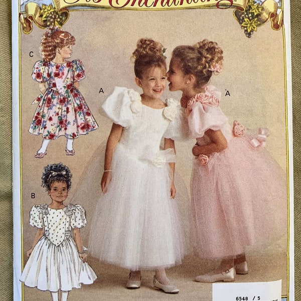 Vintage 1990's Butterick Pattern 6548, It's Enchanting, Girls' Dress, UNCUT, Size 5-6-6X