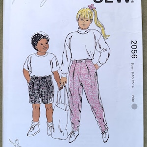 Vintage 1990&#39;s Kwik Sew Pattern 2056, Girls&#39; and Boys&#39; Pants and Shorts, UNCUT, Size 8-10-12-14