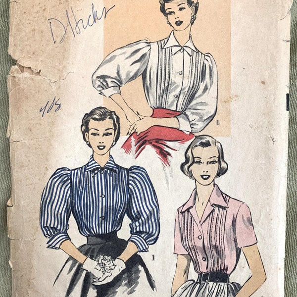 RARE Vintage 1950's Advance Pattern 6514, Misses' Blouses, CUT, Size 14, Bust 32