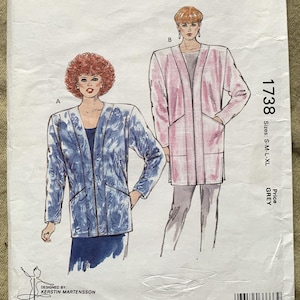 Vintage 1980&#39;s Kwik Sew Pattern 1738, Misses&#39; Jacket, Uncut/FF, Size S-M-L-XL