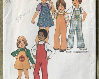 Vintage jaren 1970 eenvoud-patroon 7367, korte kindertrui/overall/top, ONBESNEDEN, maat 3