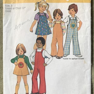 Vintage 1970&#39;s Simplicity Pattern 7367, Child&#39;s Short Jumper/Overalls/Top, UNCUT, Size 3
