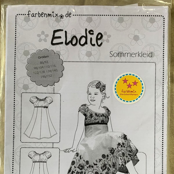 German Farbenmix "Elodie" Pattern, Girls' Summer Dress, Size 86/92 - 146/152 (18 mo. to 12 yrs.)