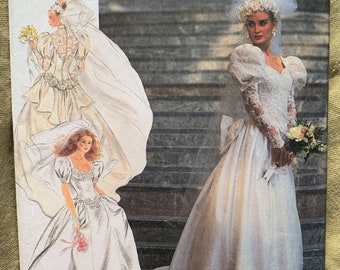 Vintage 1990's Simplicity Pattern 7429, Misses'/Miss Petite Bridal Gown, Size D5 (4-12) or R5 (14-22)