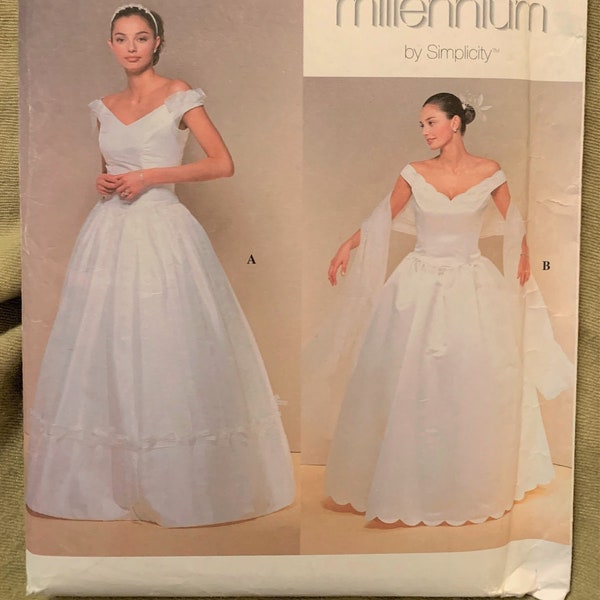 Vintage 1990's Simplicity Millennium Pattern 8834, Misses' /Miss Petite Wedding Dress and Wrap, UNCUT, Size DD (4-10) or Size PP (12-18)