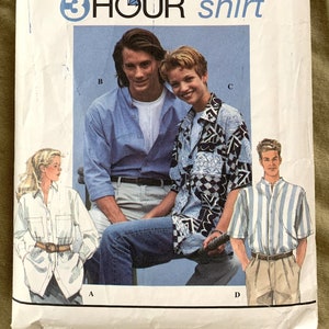 Vintage 1990&#39;s Simplicity Pattern 9390, Misses&#39;/Men&#39;s or Teens&#39; Shirt, CUT, Size BB (L,XL)