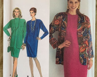 Vintage 1990's Einfachheit Muster 8597, Misses Petite Kleid und ungefütterte Jacke, UNCUT, Größe PP (12,14,16,18) oder ZZ (20,22,24,26)