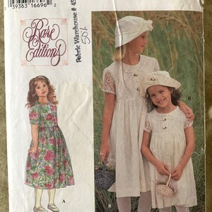 Vintage Simplicity Pattern 9459, Rare Editions, Girls&#39; Dress/Hat, CUT, Size NN (8,10,12,14)