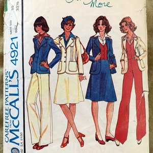 Vintage 1970&#39;s McCall&#39;s Carefree Pattern 4921, Misses&#39; Blazer/Vest/Skirt/Pants, CUT, Size 10, Bust 32.5